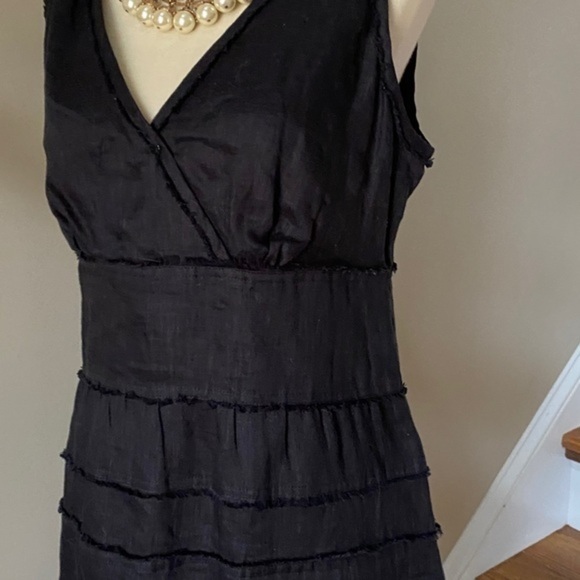 Talbots Tiered Black Linen Dress 10 - Picture 4 of 8